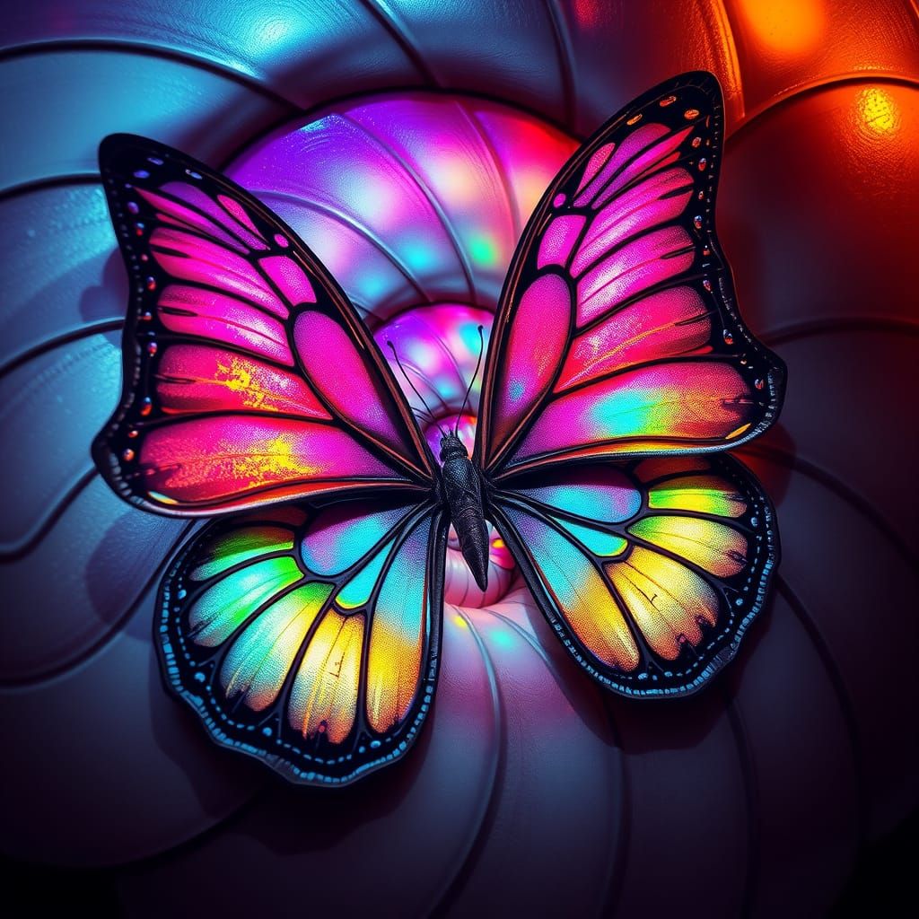 Iridescent Butterfly Wings in a Cyberpunk Shell