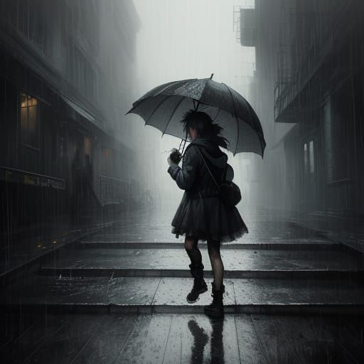 Moody City Fairy in Rainy Streets