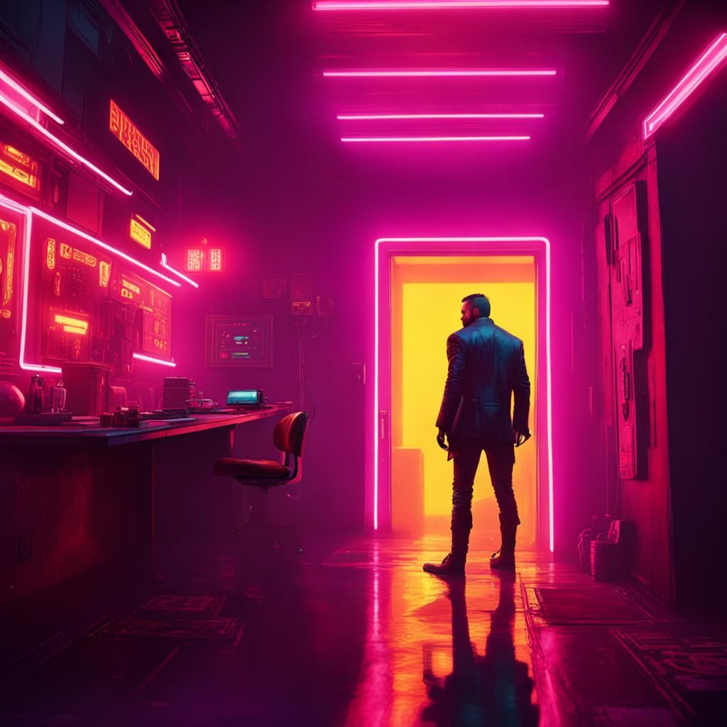 Cyberpunk Partygoer Escapes Through Hidden Door