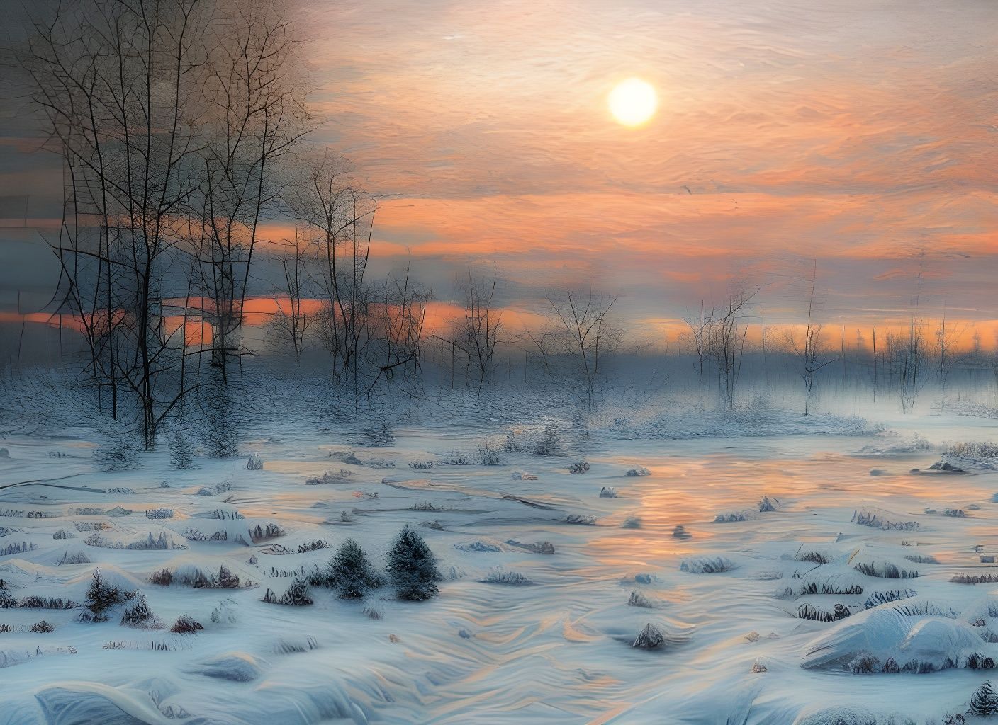 Chernobyl Winter Sunset: Detailed Landscape Painting