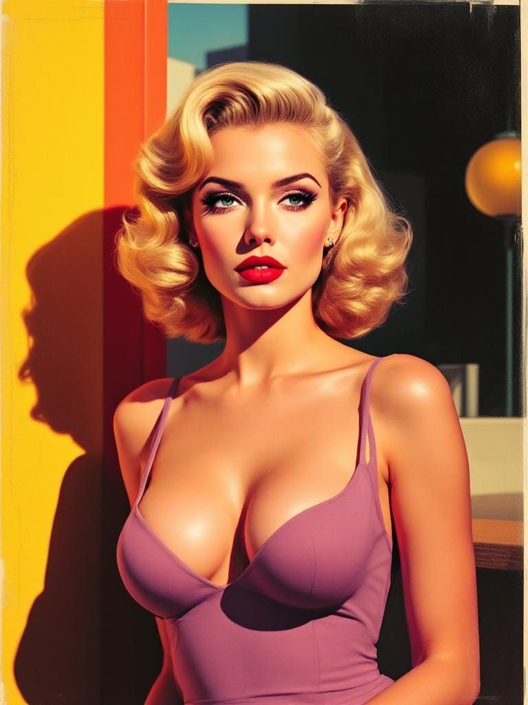 Blonde Pin-Up in Geometric Color Planes