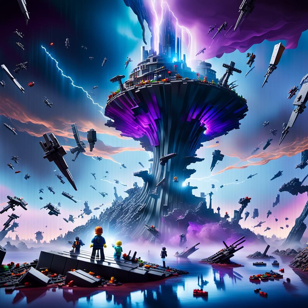 Chrome Tornado Over Fractured Island, High Fantasy Art