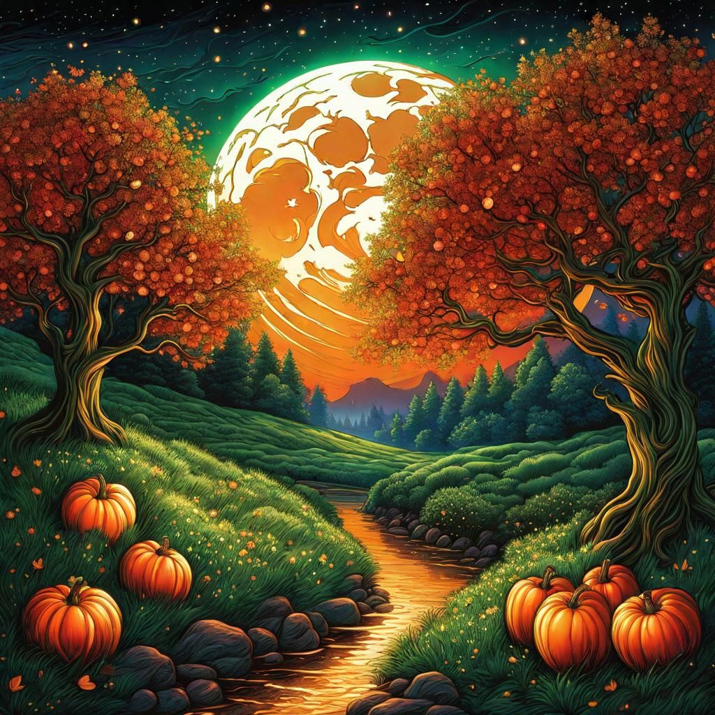 Gothic Autumn Harvest Under a Glittering Moon