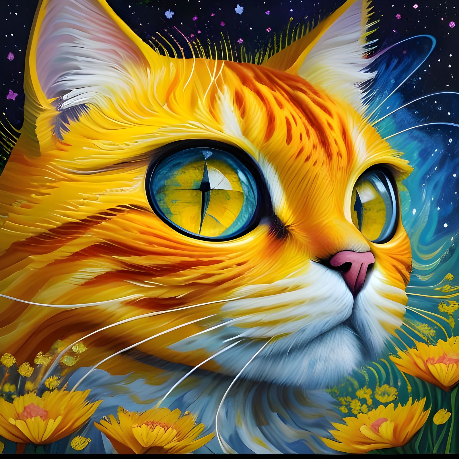 Abstract Cat Scene in Vibrant Colors
