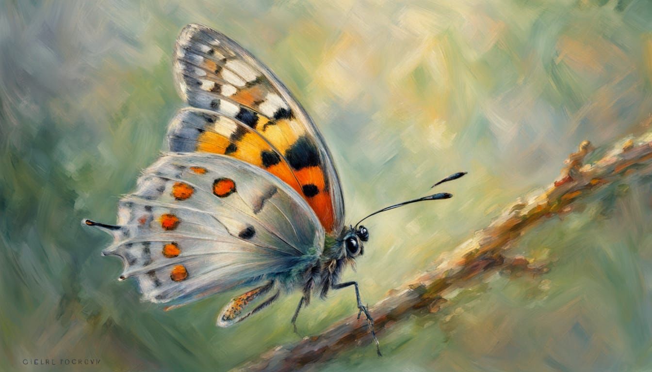 Impressionist Butterfly Perched on a Dry Branch
