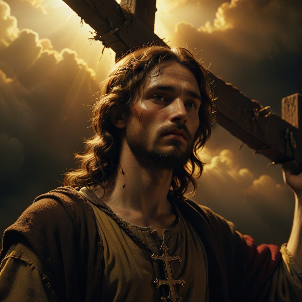 Jesus on the Cross in a Fiery Sunset, Baroque Masterpiece