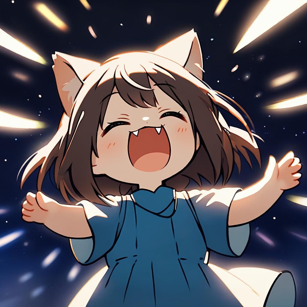 Adorable Chibi Catgirl Singing in the Night