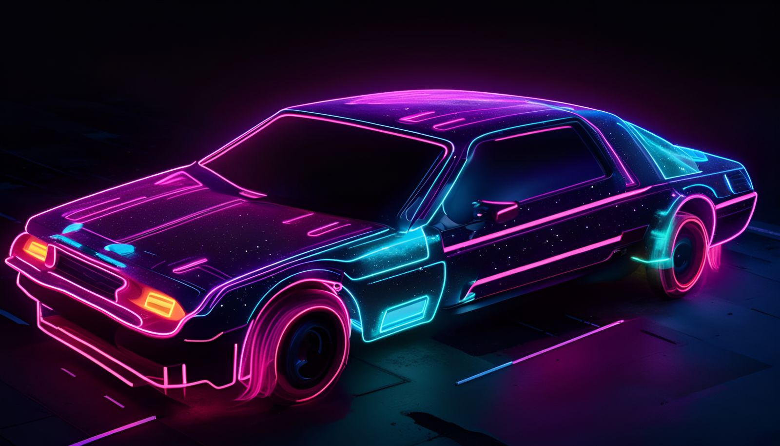1980s Car with Bioluminescent Neon Nebula