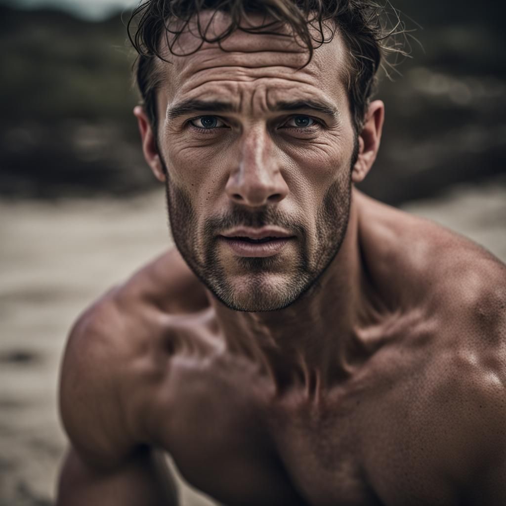 Rugby Player Portrait on Beach in Fine Art Style