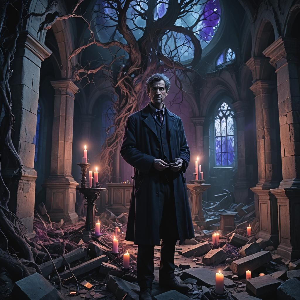Doctor Who Confronts Dark Fantasy Church in Digital Art