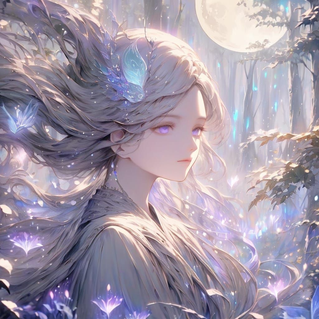 Dreamy Fantasy Girl in Moonlit Forest