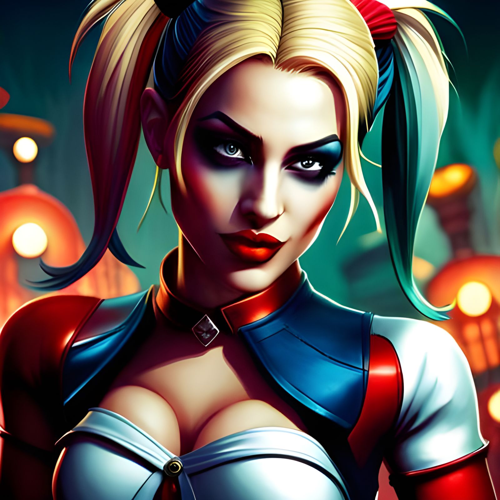 Harley Quinn Dark Fantasy Portrait in Digital Art Style