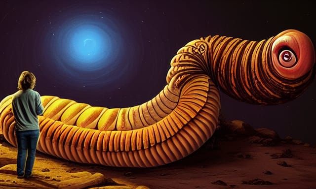 Horrific Giant Worm Devouring Person: A Masterpiece