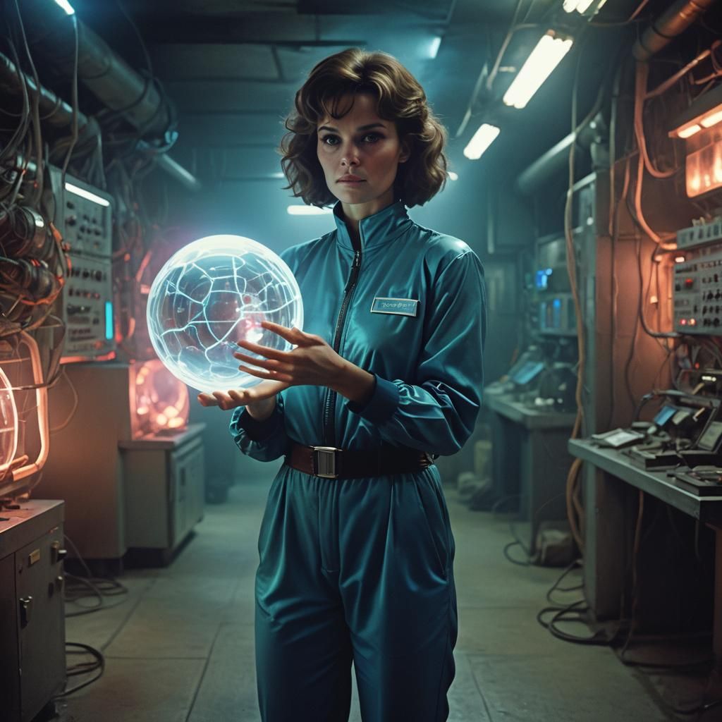 Woman in Neon Jumpsuit in Underground Lab