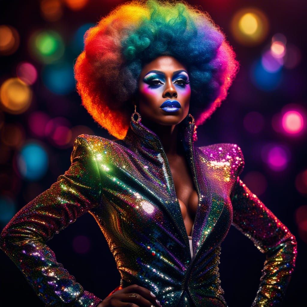 Glamorous Drag Queen in Glitter Disco Suit