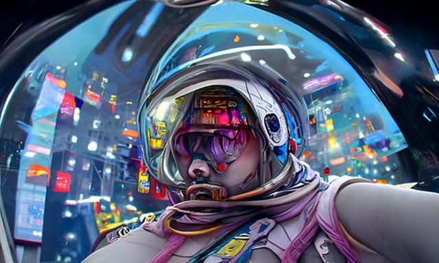 Cyberpunk Astronaut in Space, Digital Art