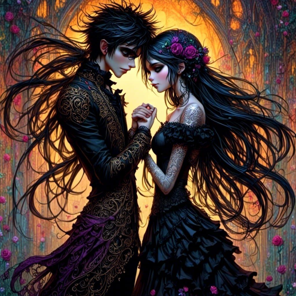 Romantic Emo Goth Couple in Dark Fantasy Style