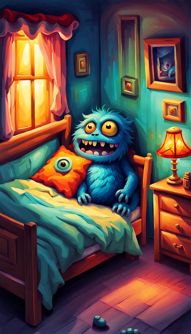 Shy Monster Emerges in Vibrant Oil Painting