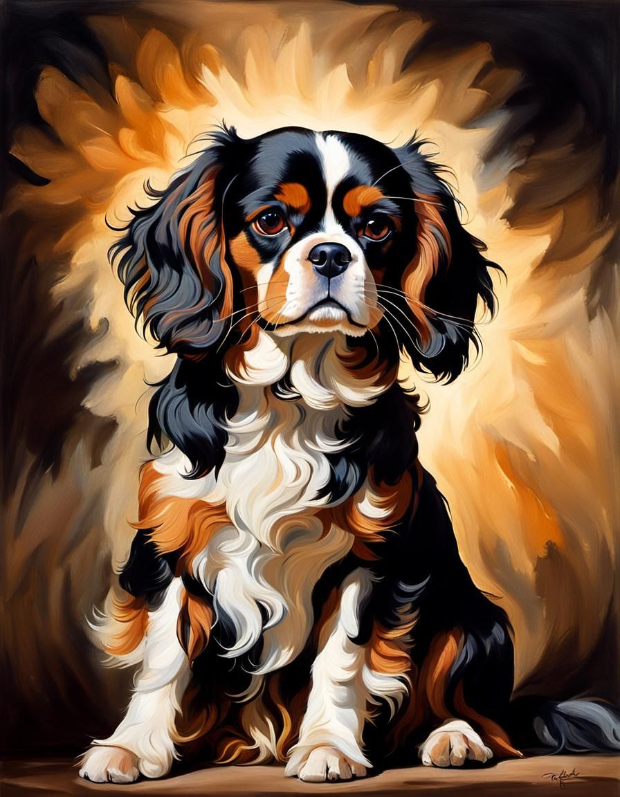 Cavalier King Charles Spaniel Portrait in Rembrandt Style