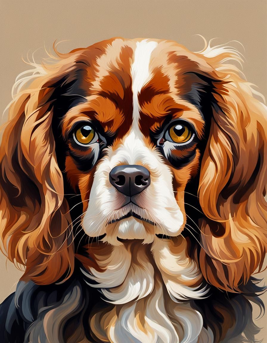 Cavalier King Charles Spaniel Portrait in Rembrandt Style
