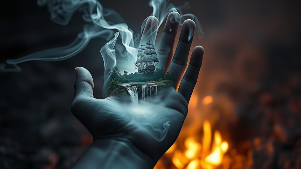 Ethereal Hand Beckons into Smoky Fantasy Realm