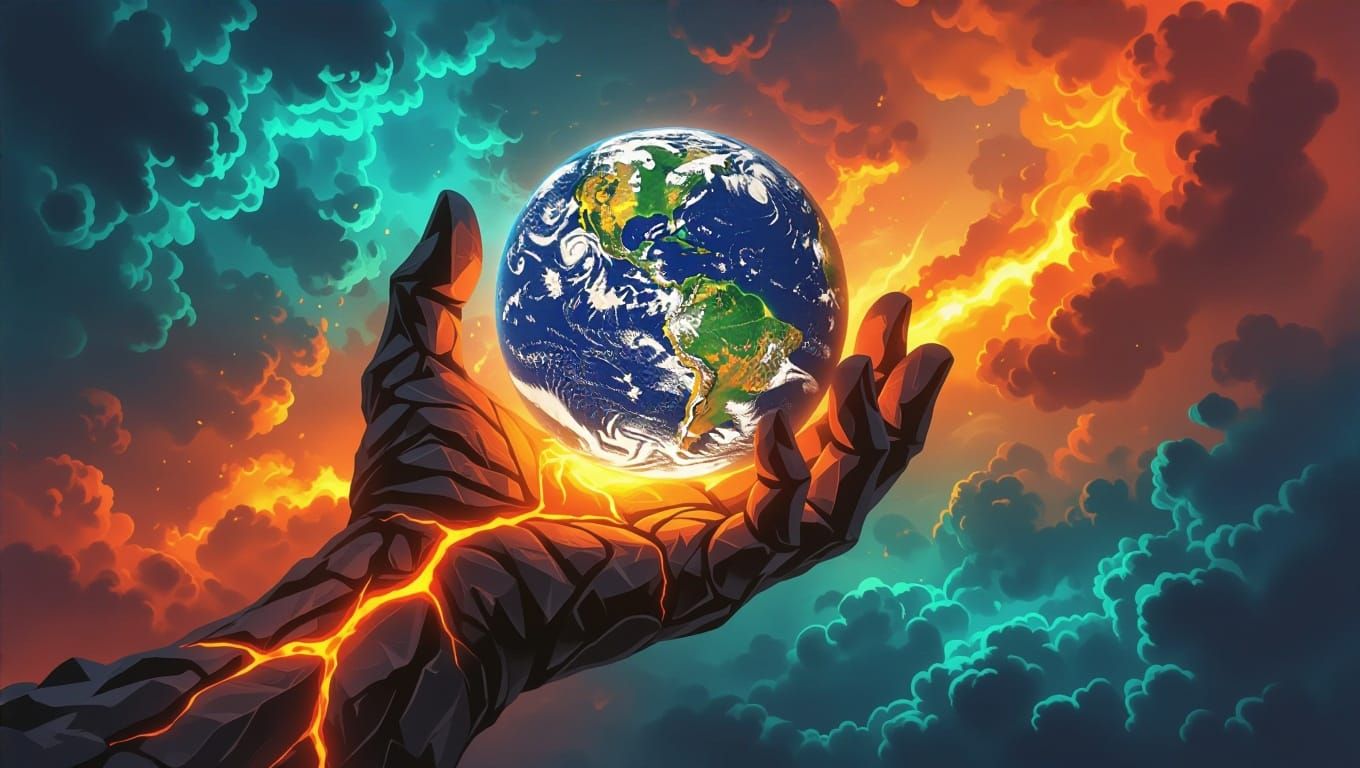 Giant Cosmic Hand Holds Earth in Fiery Grip