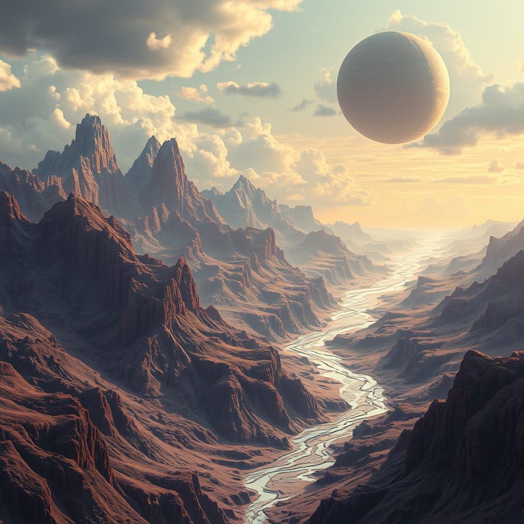Surreal Landscape with Melting Mountains in Dreamlike Style