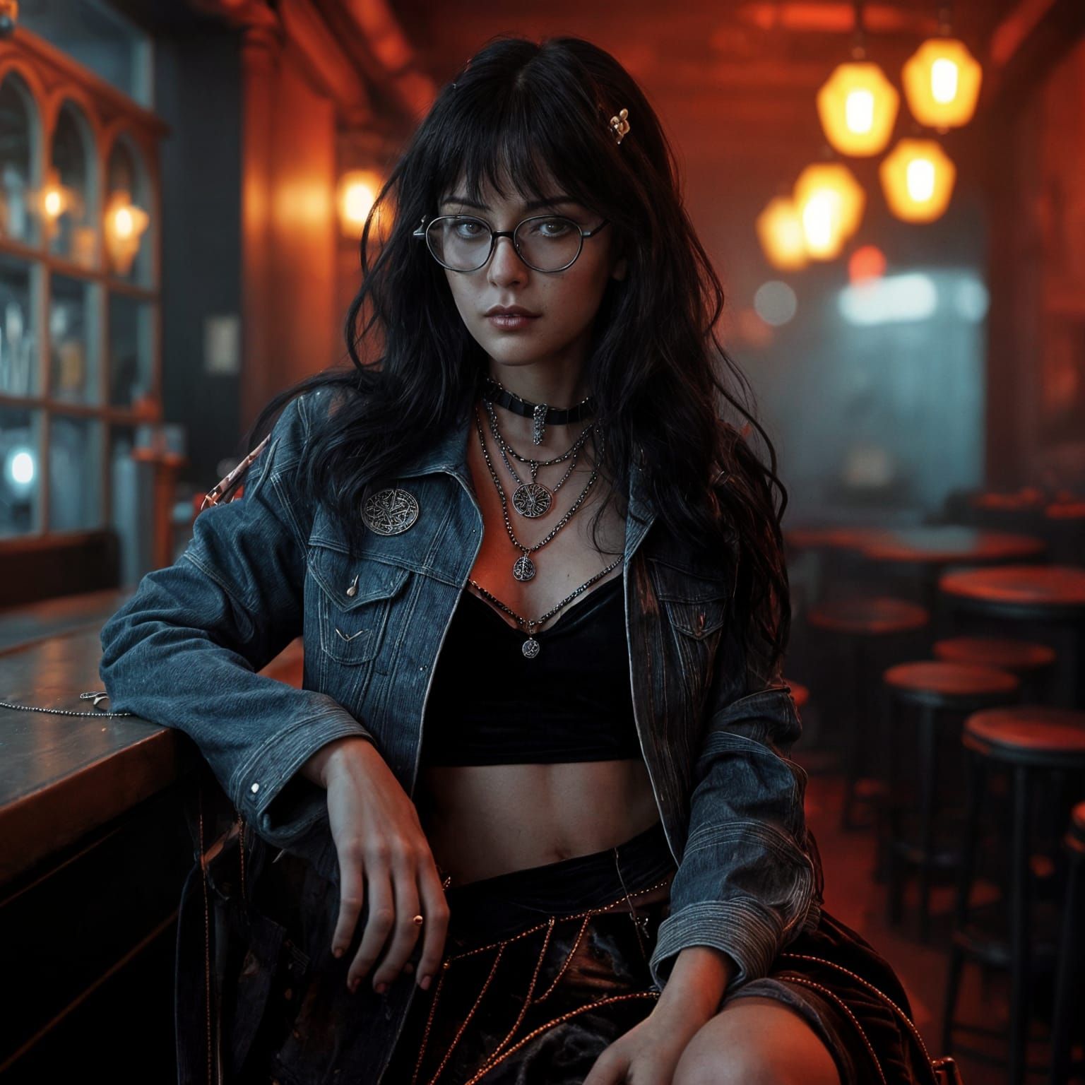 Goth Woman in Black Velvet Club Portrait