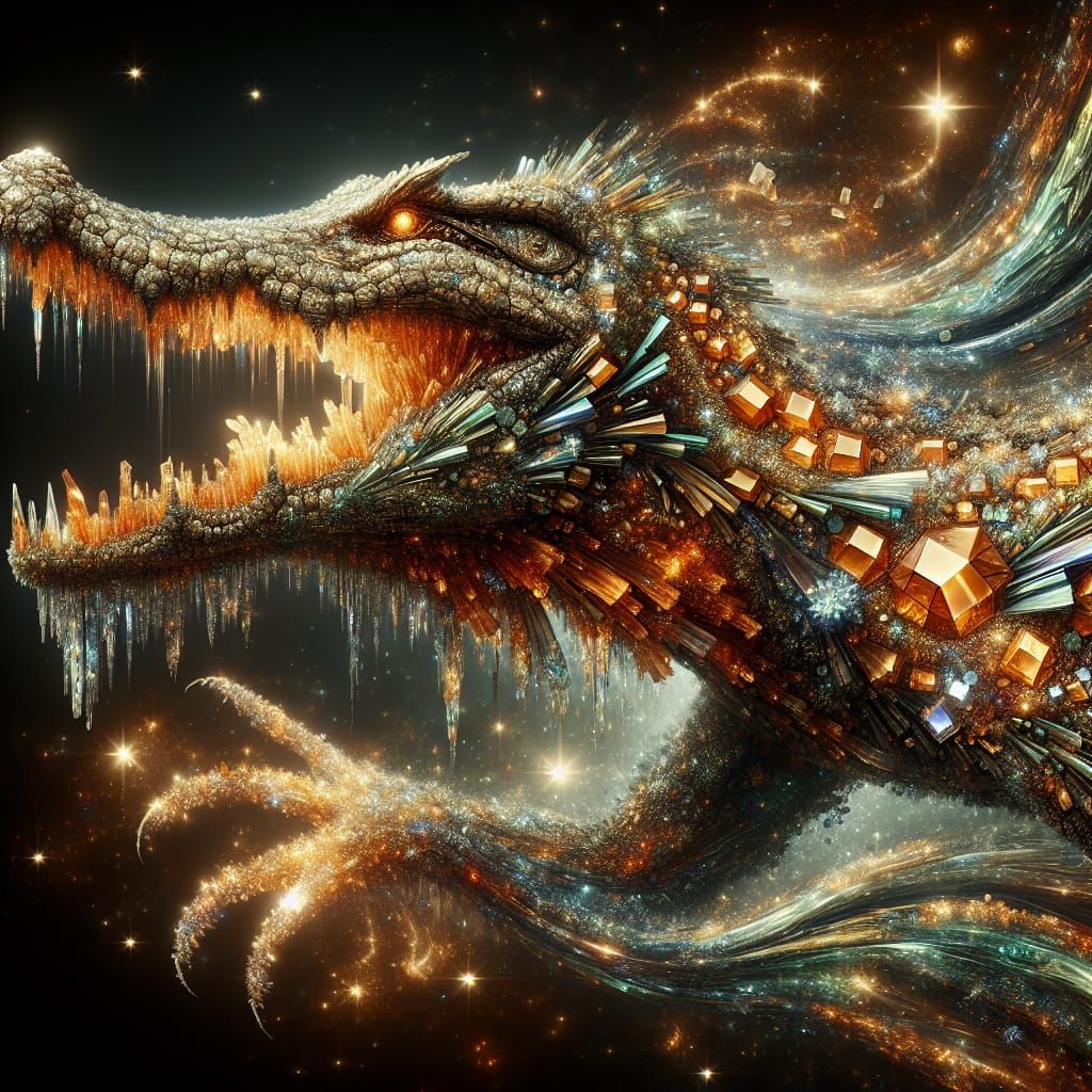 Amber Crystal Crocodile with Iridescent Scales