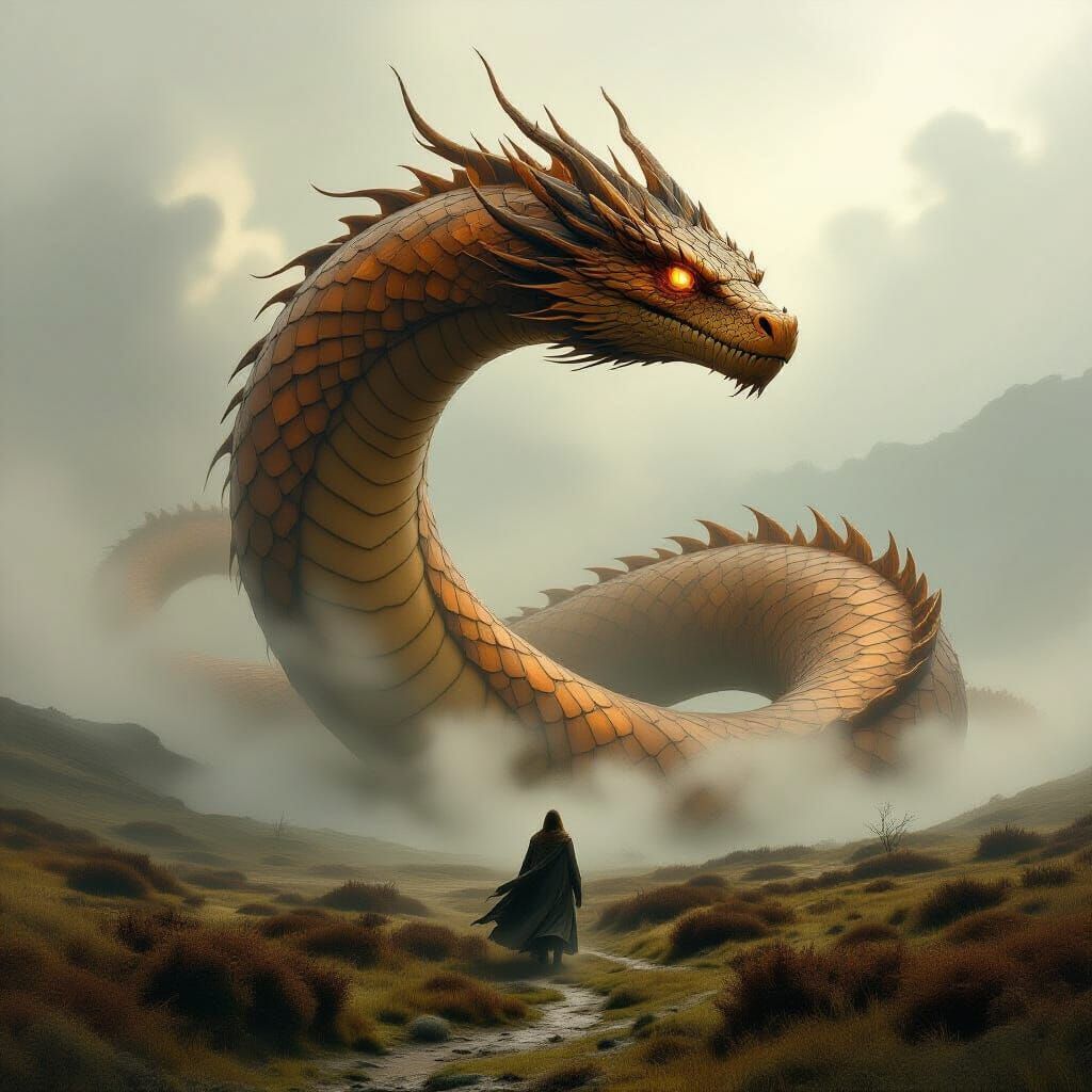 Serpentine Guardian Emerges from Misty Moor