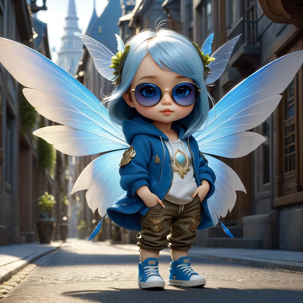 Chibi Fairy on City Street, Fantasycore Art