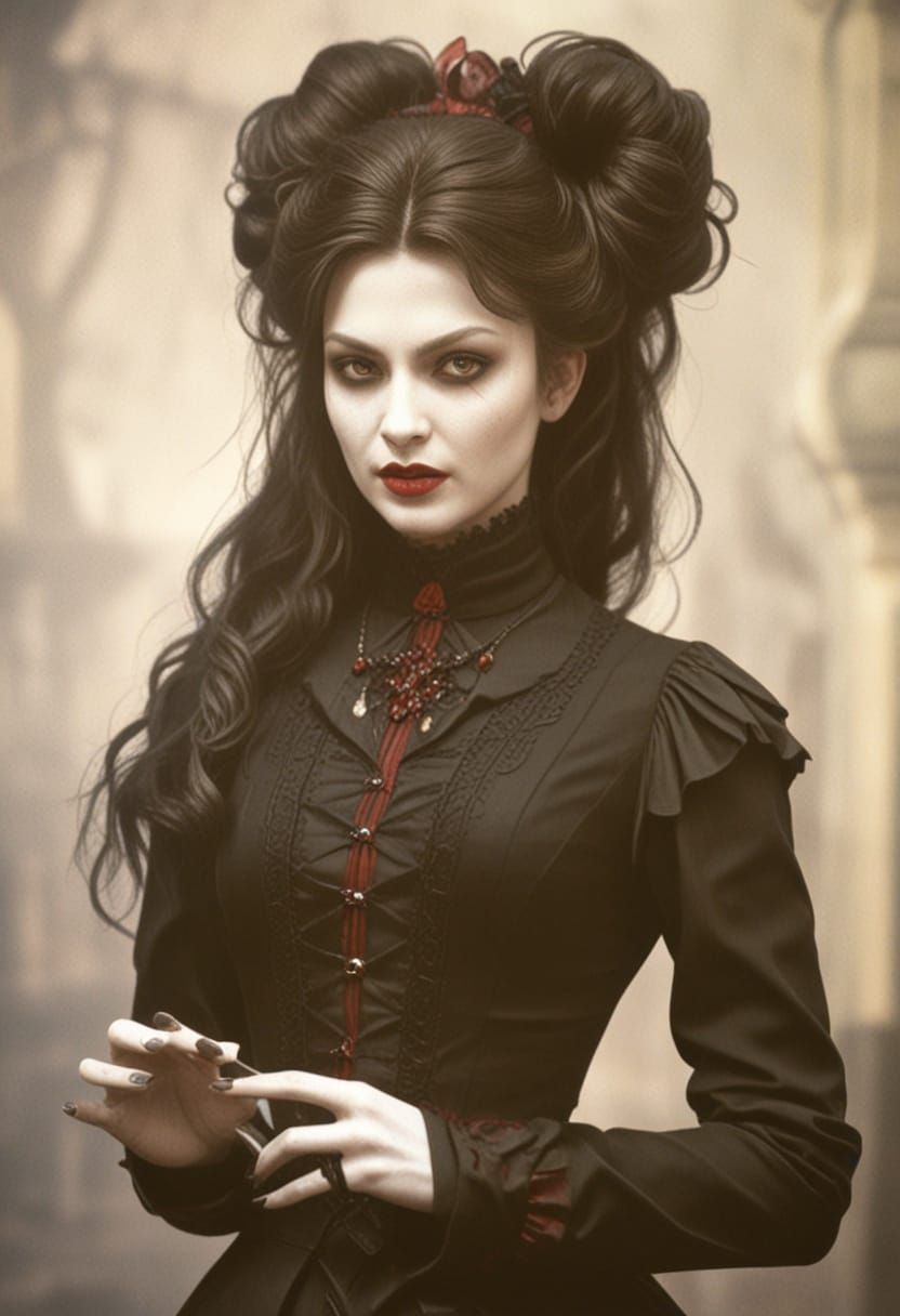 Elegant Vampire Maiden in Gothic Photorealism