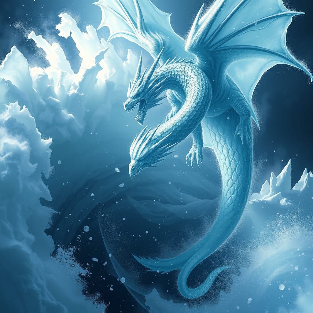 Majestic Ice Dragon Dominates Arctic Stormscape