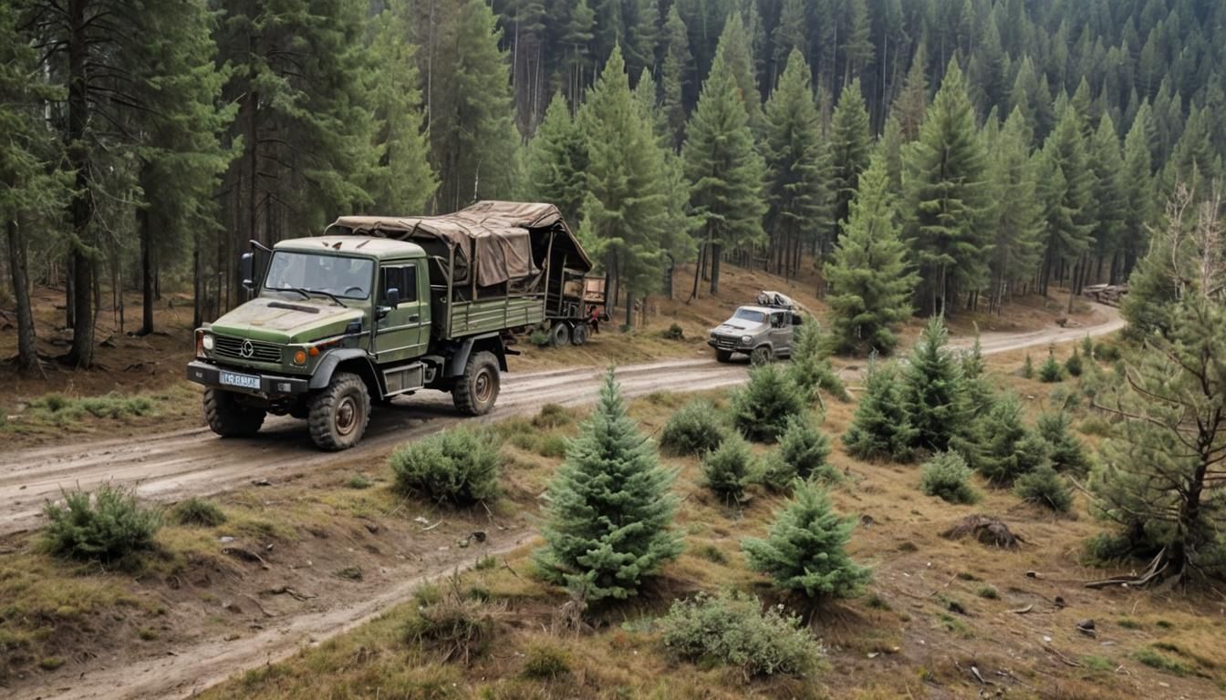 Unimog Truck Off-Roading Through Abandoned Village