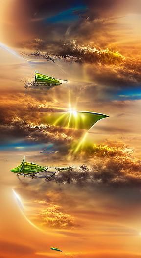 Gargantuan Starship Soaring Past Green Planet
