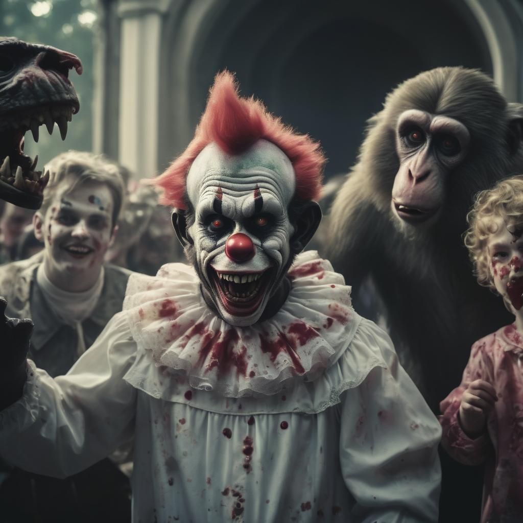 Zombie Monkey Clown Funeral Photobomb: Cinematic Still