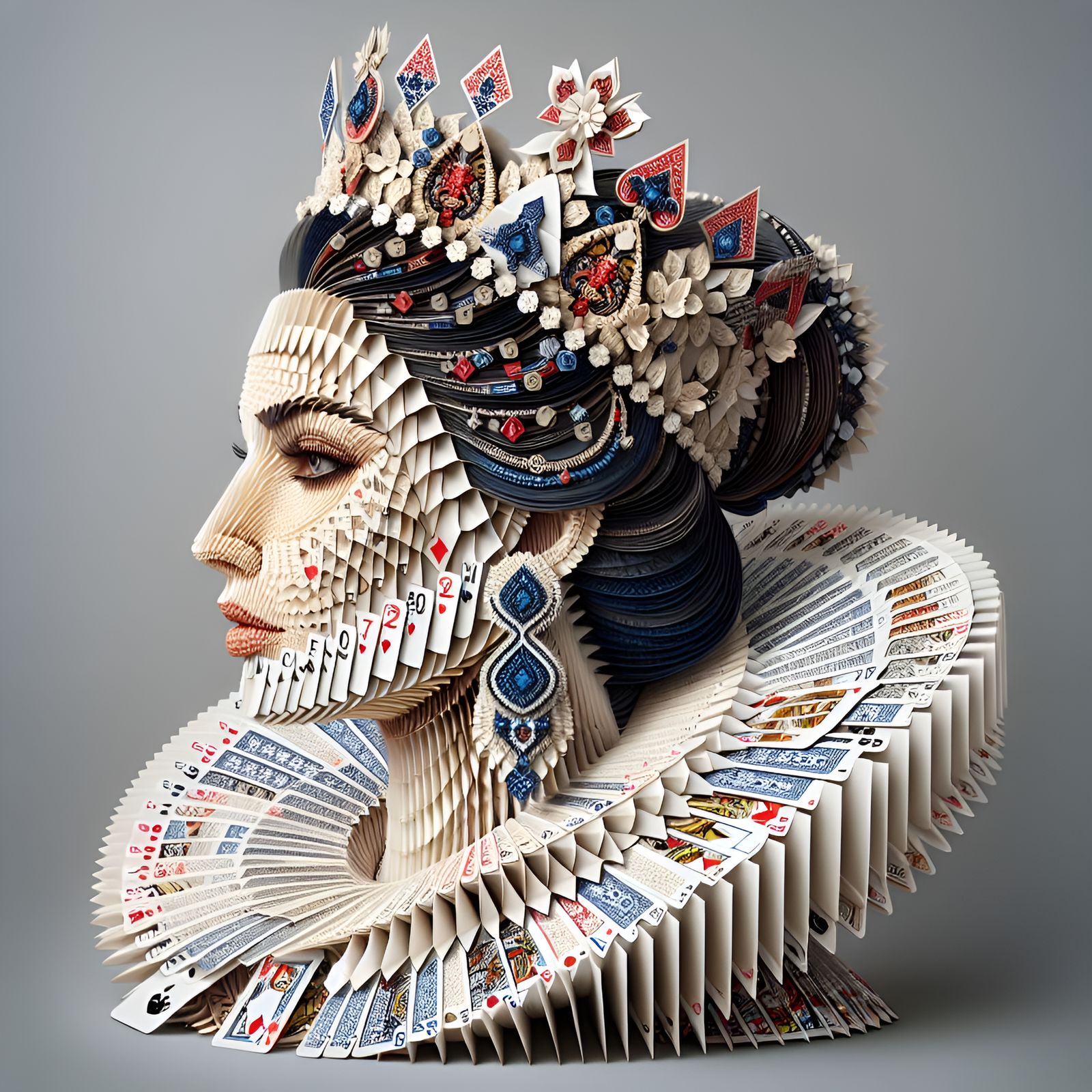 Regal Queen of Cards: Hyperrealistic Paper Art