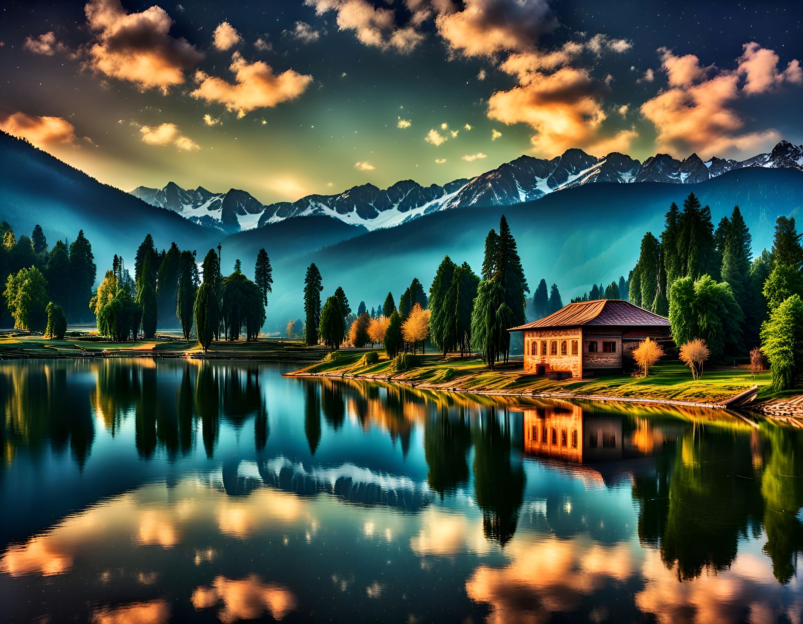 Kashmir Valley Night Sky Reflected in Lake