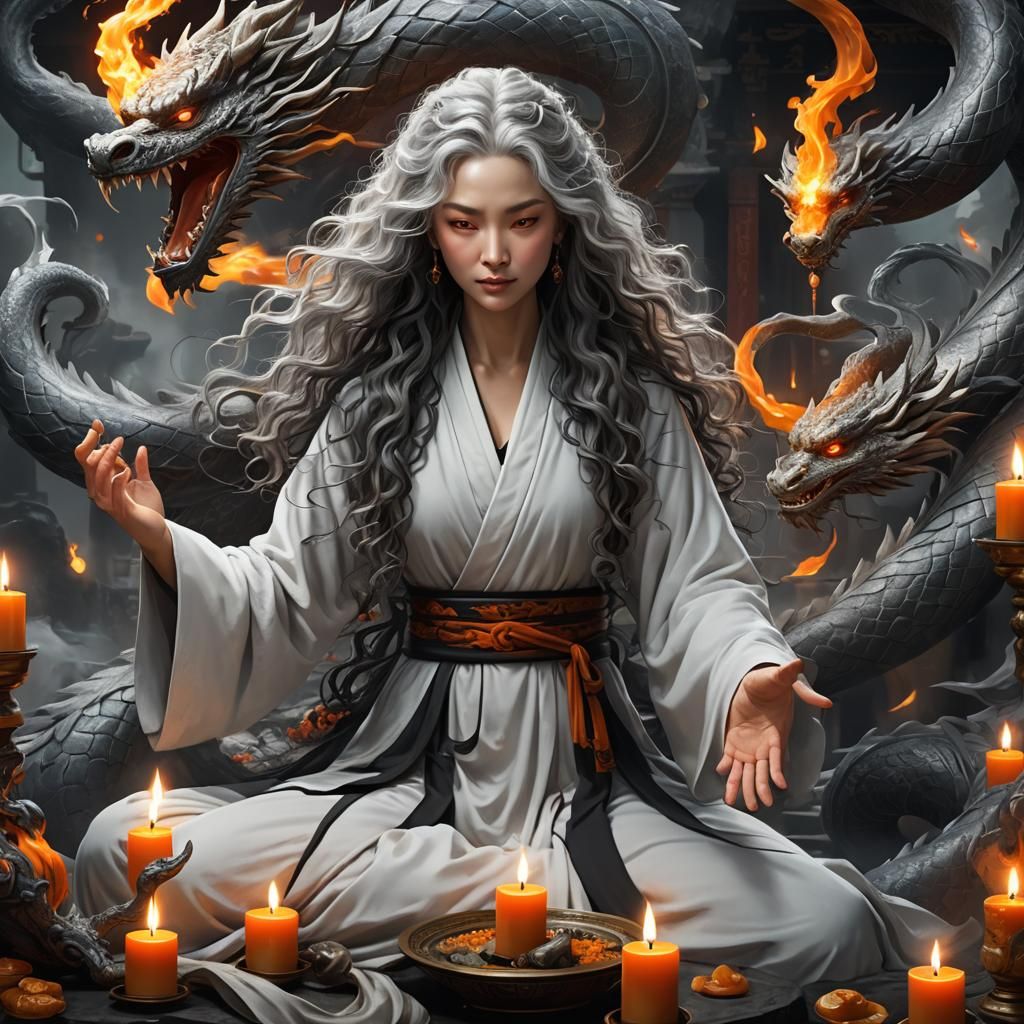 Taoist Woman in Kung Fu Pose, Fantasy Art