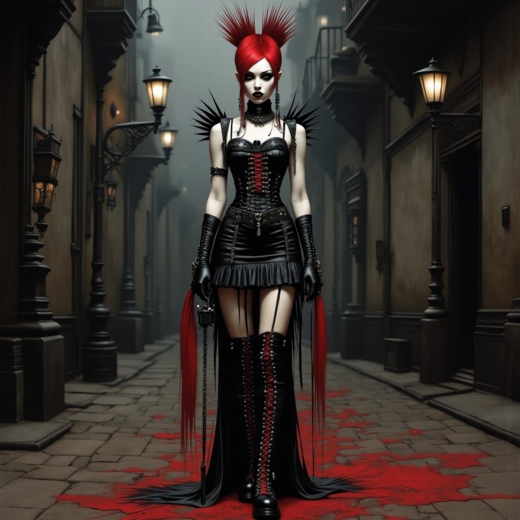 Goth Punk Vampire Woman with Mohawk Hairstyle