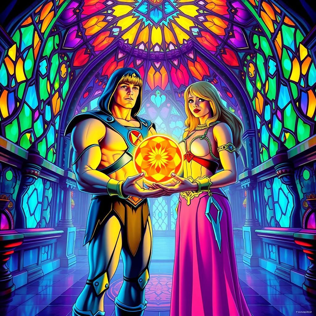 He-Man and Teela in a Stained Glass Castle