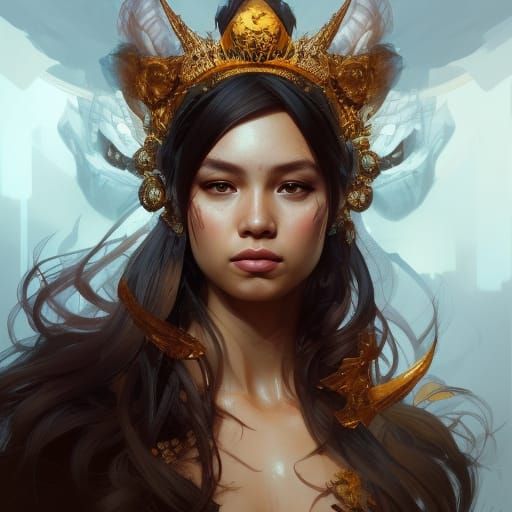 Hyperdetailed Tiger Queen Portrait in Triadic Colors