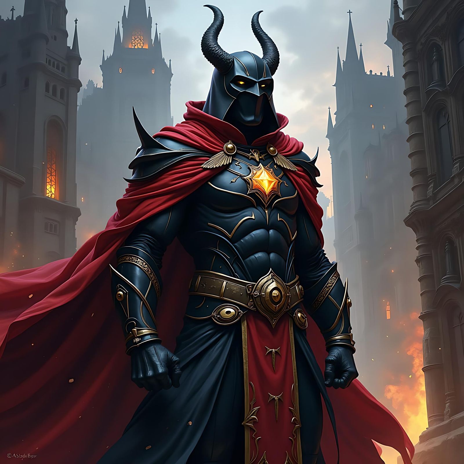 Azrael Inspired Character in Red, Black, and Gold