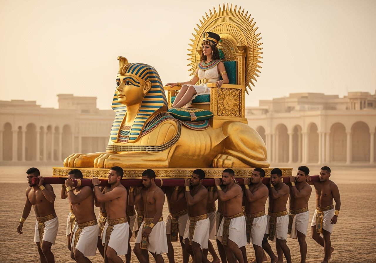 Egyptian Queen on Sphinx Throne, Professional Photography