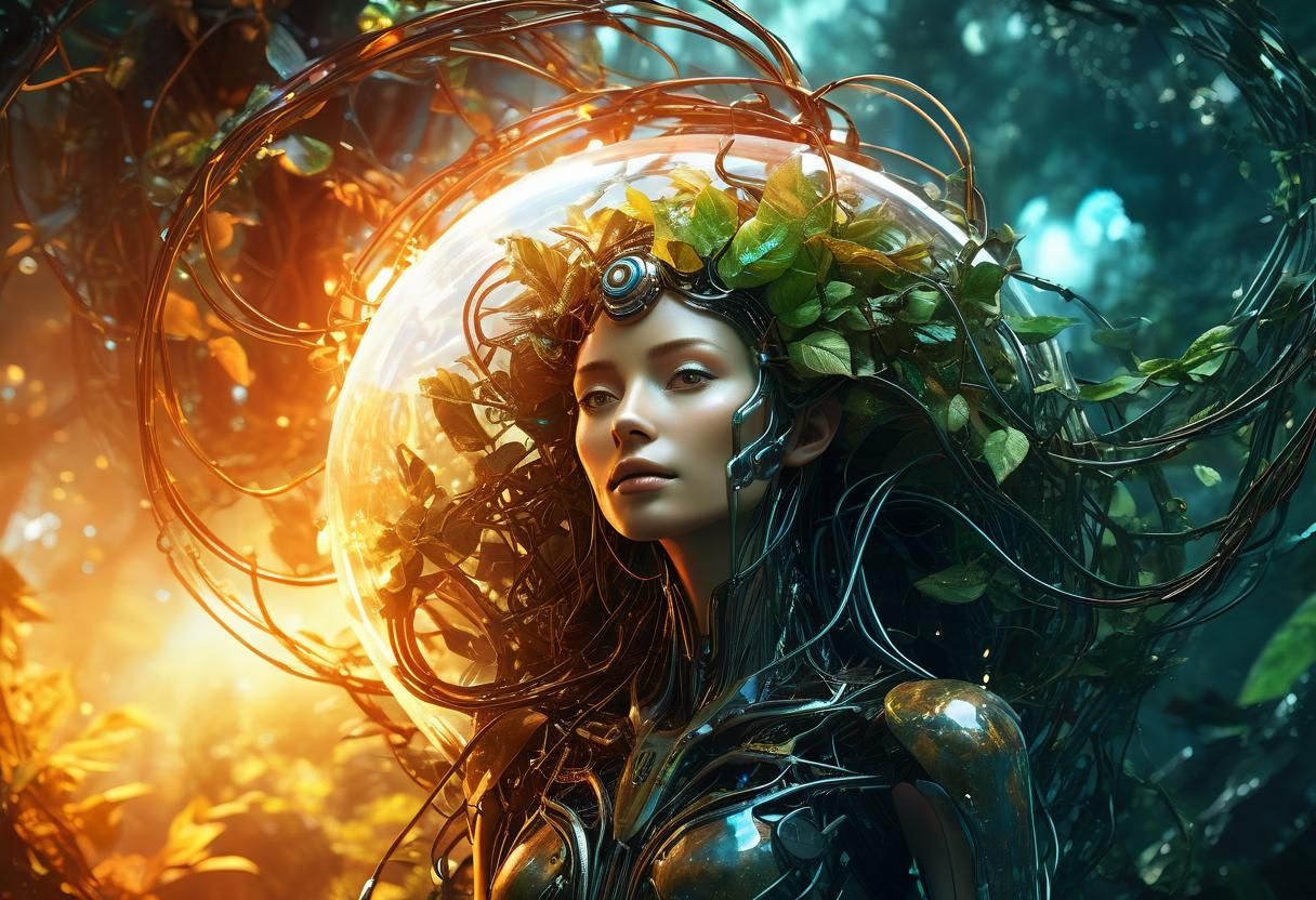 Cyborg Dryad Emerges from Machine Core