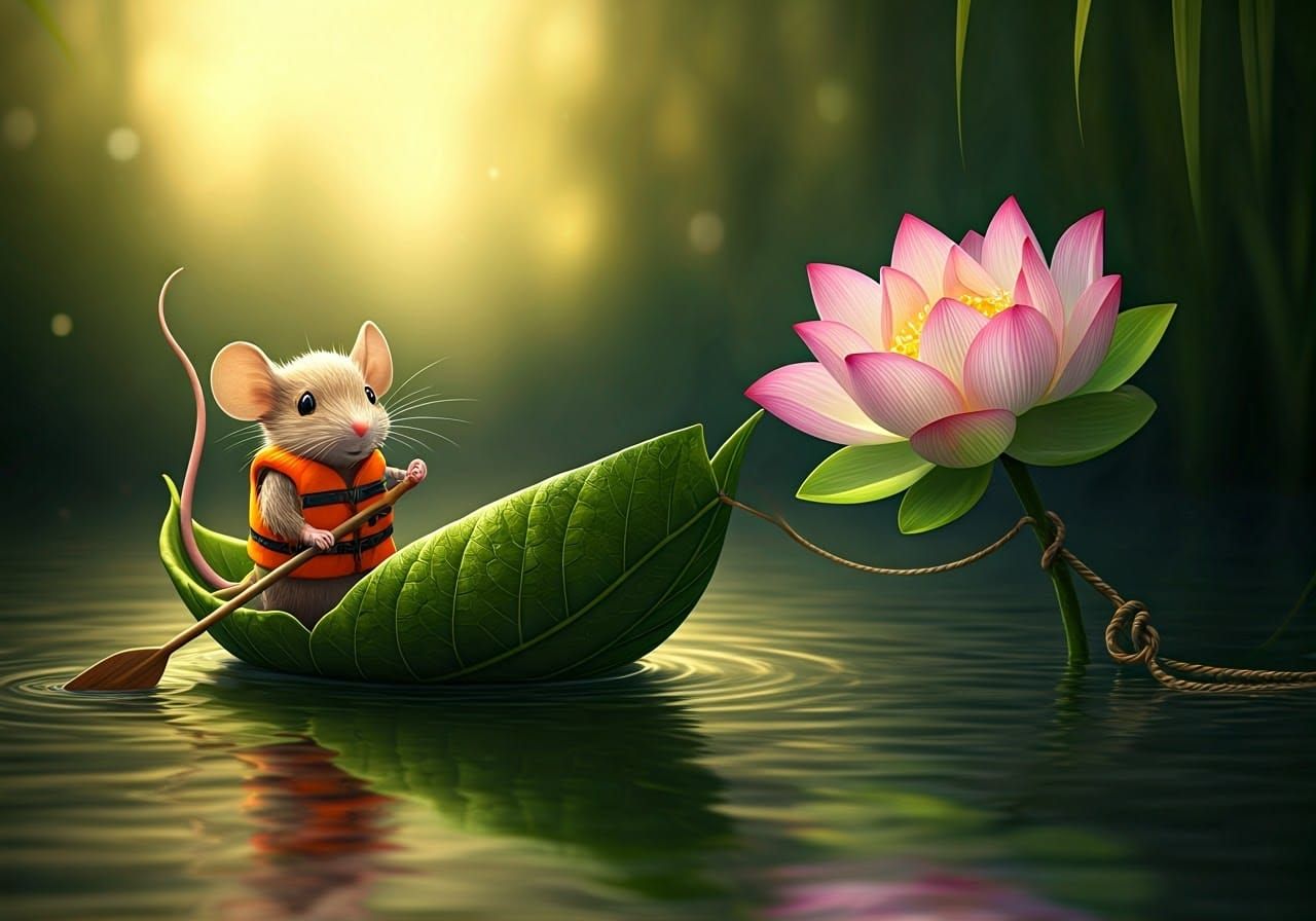 Delicate Boat Drifts Across Serene Lake with Majestic Lotus ...