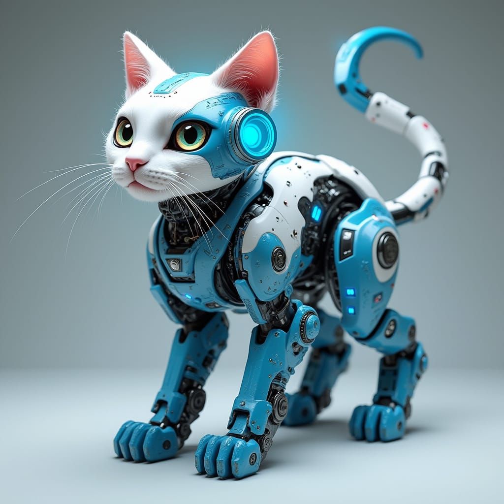 Futuristic Cyborg Cat with Cybernetic Implants