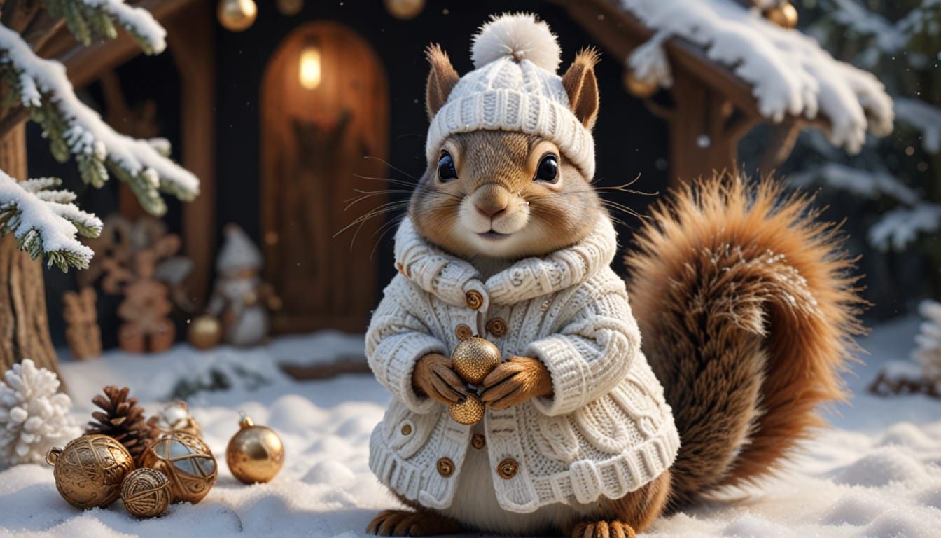 Festive Squirrel in Winter Wonderland: 3D Render