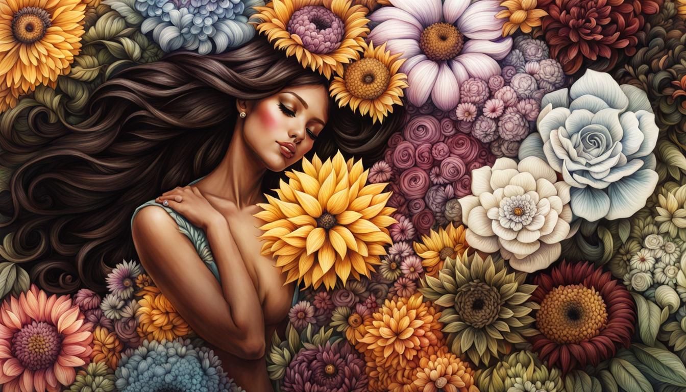 Pencil Sketch: Woman with Flower Crown