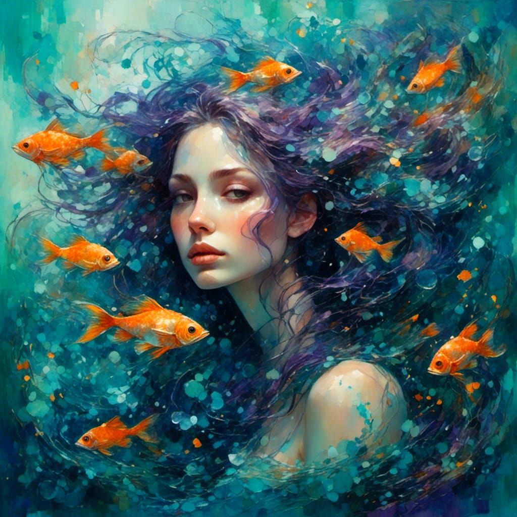 Enchanting Underwater Woman Portrait in Surreal Style